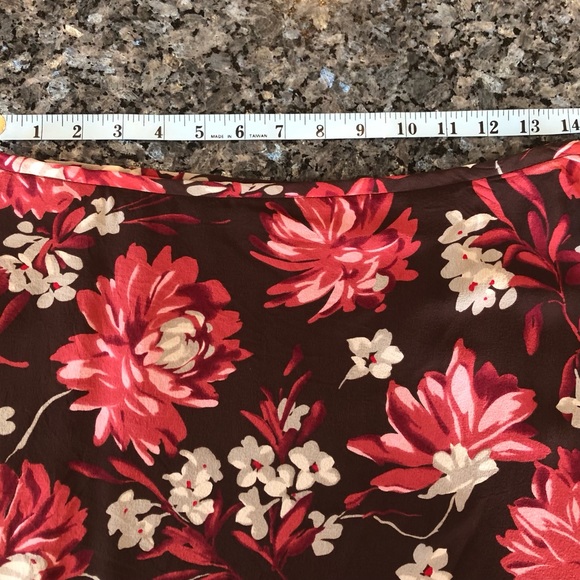ANN TAYLOR Brown, Rose Pink Floral Silk Midi Skirt - Picture 10 of 11